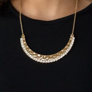 Paparazzi Gold and Silver Crescent Necklace with Crystal Accents